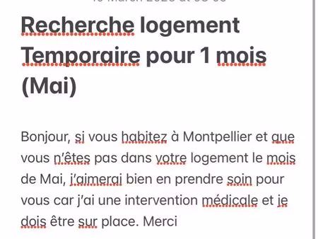 recherche logement pour 1 mois (mai)