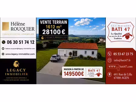 terrain constructible cazideroque 1612m2 avec vue  axe cahors-agen