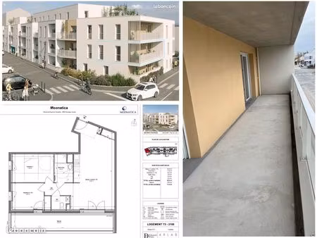 appartement 3 pièces 63 m2 + grand balcon sud 18 m2 + parking