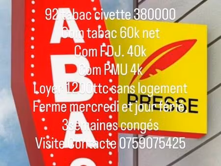 vente bar-tabac 100 m²
