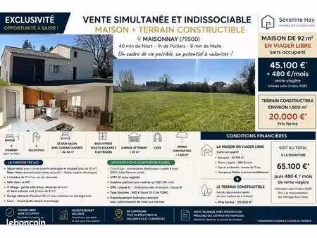 exclusivité – maison avec terrain constructible – opportunité patrimoniale à maisonnay (79