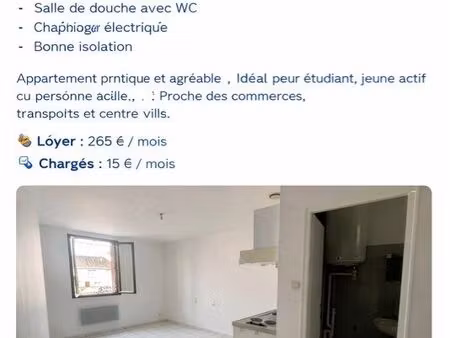 studio lumineux à louer – proche gare – thouars