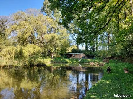 terrain avec étang et cabane