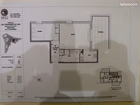 appartement 2 pièces 42 m² avec grande terrasse exposition sud est petite vue mer