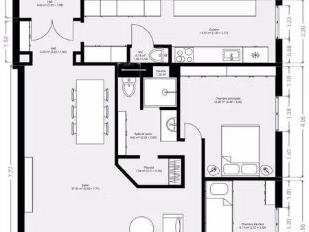 appartement 3 pièces 82 m²