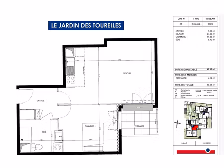 appartement vaujours 2 pièce(s) 46 36 m2