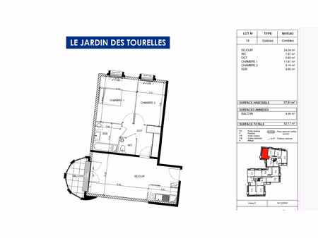 appartement vaujours 3 pièce(s) 57.81 m2