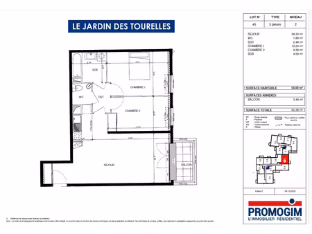 appartement vaujours 3 pièce(s) 58.88 m2