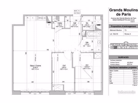 appartement 3 pièces 76 m²