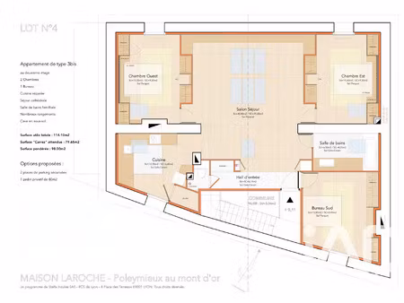vente appartement 3 pièces à poleymieux-au-mont-d'or (69250) : à vendre 3 pièces / 80m² po