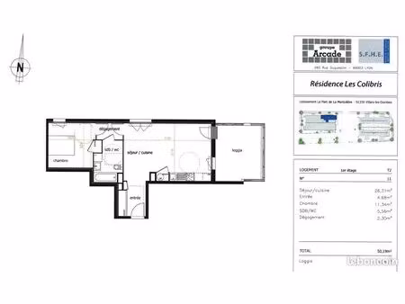 appartement 2 pièces 50 m²