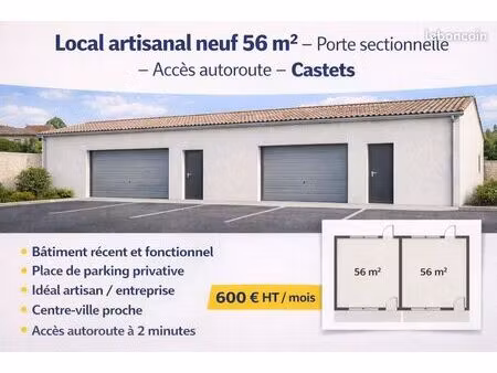 local artisanal neuf 56 m² – porte sectionnelle – castets