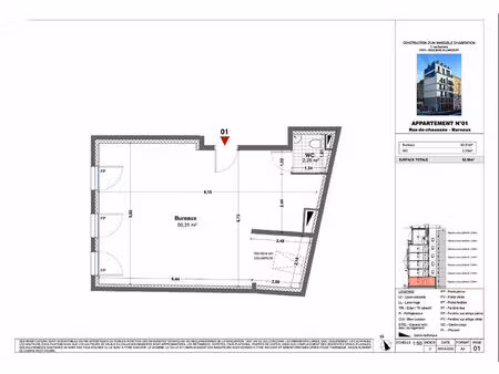 vente local commercial 1 pièce  52.56m²  boulogne
