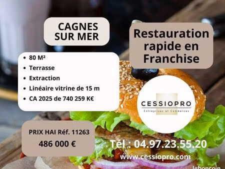 fonds de commerce  restauration  restauration rapide 80 m² cagnes-sur-mer