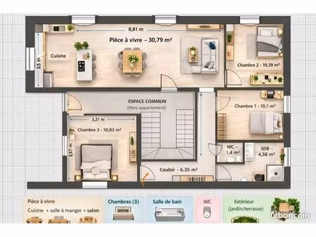 appartement avec jardin t4 rdc