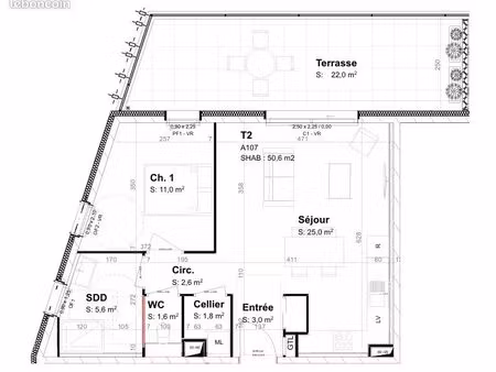 appartement t2 à la location - 50m2 - garage