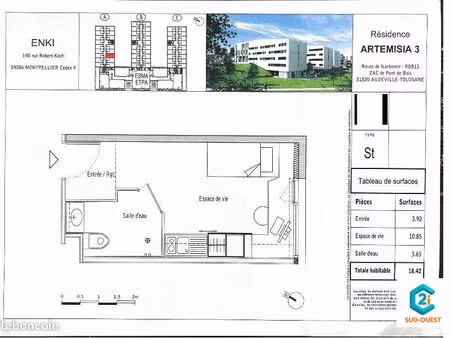 studio 1 pièce 18 m²