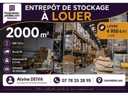 chevrières (60) 2000m2- entrepôt à louer  a1 à 5min