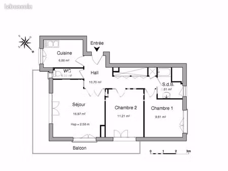 appartement 3 pièces 60 m²