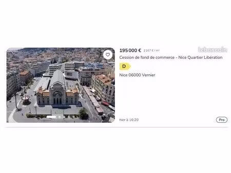 cession de fond de commerce - nice quartier libération 190 000