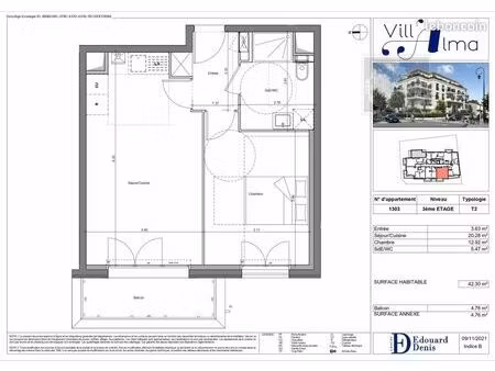 appartement 2 pièces 42 m²