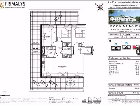 t4 saint-sebastien-sur-loire + terrasse sur le toit + pkg double