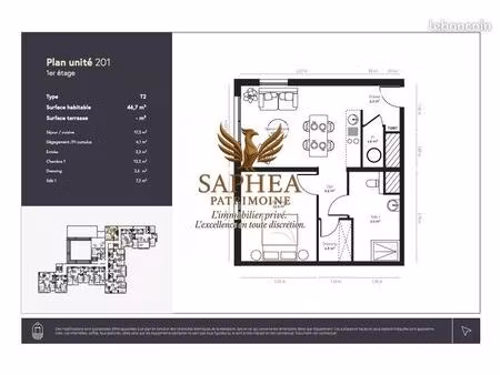 appartement 2 pièces 47 m²