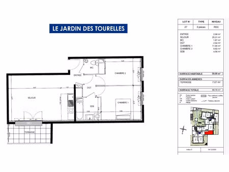 appartement vaujours 3 pièce(s) 59 09 m2