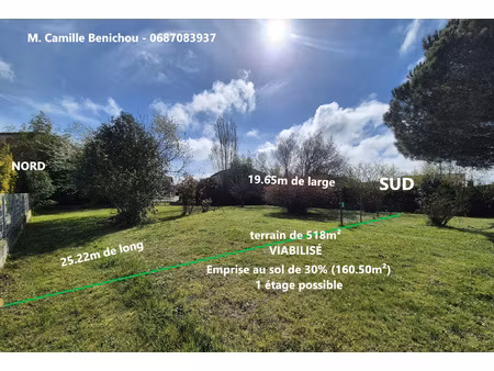 beau terrain arboré  plat  viabilisé sur eaunes 518m2 - 160.