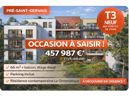 vente appartement 2 pièces 66 m² le pré-saint-gervais (93310)