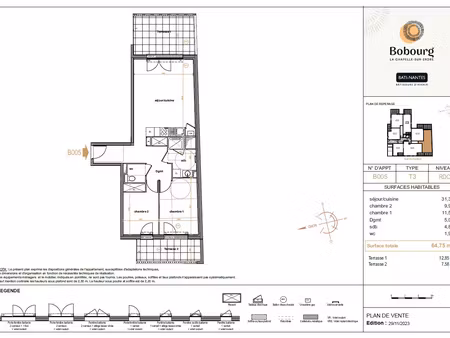 vente appartement 3 pièces à la chapelle-sur-erdre (44240) : à vendre 3 pièces / 62m² la c