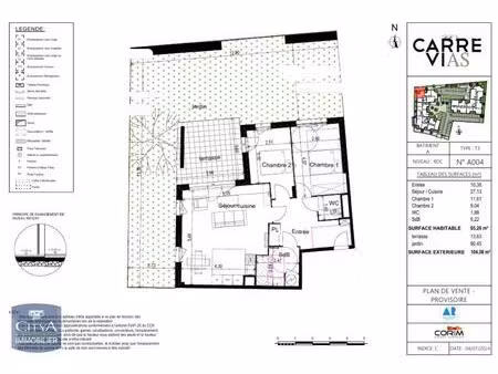 location appartement 3 pièces 65m² vias 34450