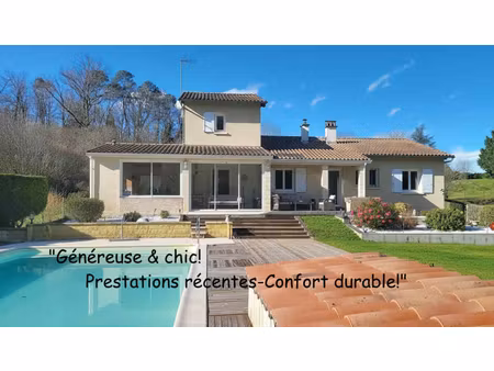maison chaleureuse! 2 cuisines. 4/5 chambres. 2 sde.2 wc. ss/sol. garage. piscine 11 x 6m.