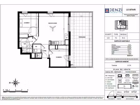 vente appartement 3 pièces 58m2 la farlède 83210 - 217781 € - surface privée
