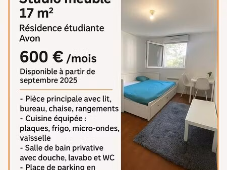 location studio meublé – avon (17 m²) – idéal jeune actif
