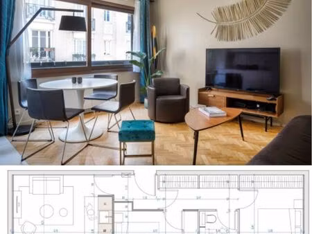 3 pièces rénové meublé design  entièrement équipé  linge  charges et accès internet compri