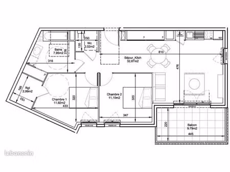 appartement 3 pièces 68 m²