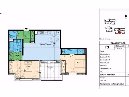 appartement lapalud 77.25 m² t-3 à vendre  210 000 €