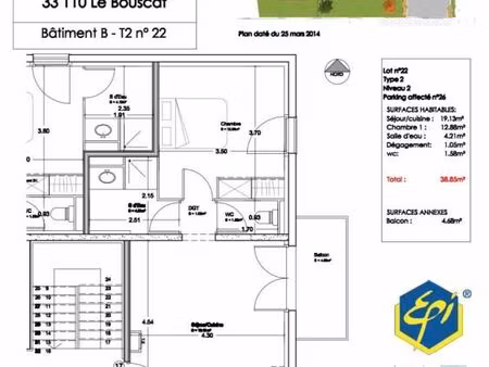 appartement 2 pièces 38 m²