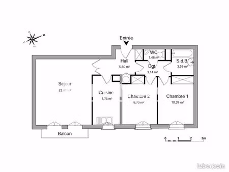 appartement 3 pièces 61 m²