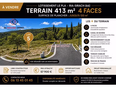 vente terrain 413 m² à ria-sirach (66500)  57 900 €