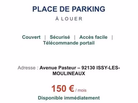loue place de parking avenue pasteur à issy-les-moulineaux