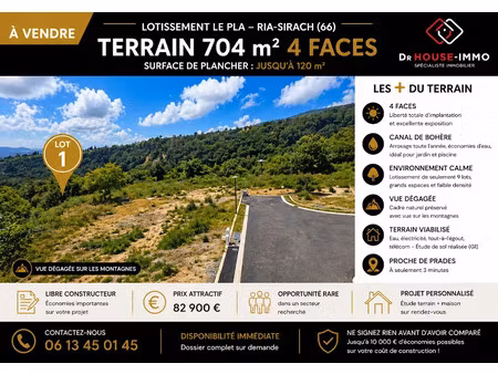 vente terrain 704 m² à ria-sirach (66500)  82 900 €