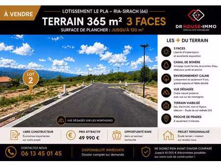rare ! terrain plat 365m². 3 faces prêt à à construire dans un cadre privilégié - libre co