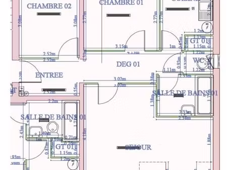 appartement 3 pièces 61 m²