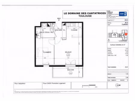 toulouse  quartier côte pavée  t2 de 43 m2 avec parking et