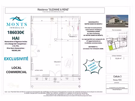 vente locaux professionnels 0 pièces 70.2 m² à notre-dame-de-monts (85690)  186 030 €