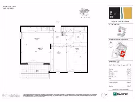 appartement 3 pièces 61 m²