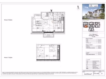 appartement f2 en duplex- 54.75 m² -osny