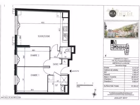 appartement 3 pièces 60 m²